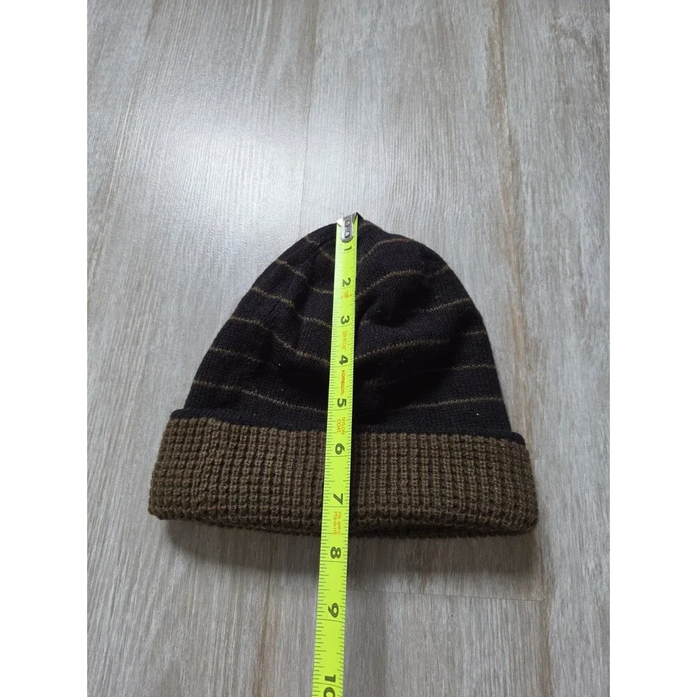 Columbia Reversible Knit Beanie Hat Brown Black Striped Waffle Winter Unisex OS
